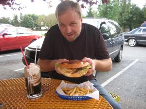 Me with my XXX Burger and XXX Super Rootbeer Float